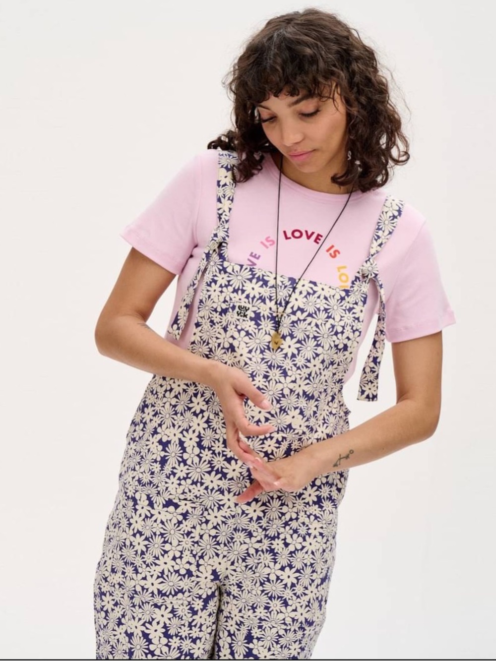 Lucy & Yak Original Dungaree Organic Twill Daisy Blu Print Size UK8 US4